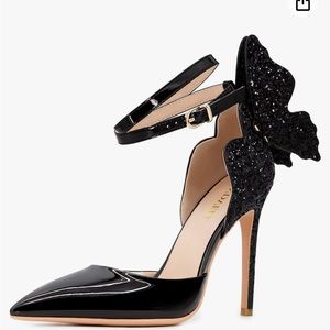 Black glitter butterfly heels